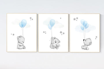 Nursery decor boy bear, teddy bear nursery decor, baby boy nursery wall decor , bear nursery print, nursery wall art prints, baby blue