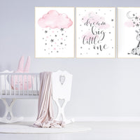 Girl nursery decor, Nursery decor girl, nursery wall art girl, giraffe nursery, Pink and gray nursery, dream big little one, moon and stars