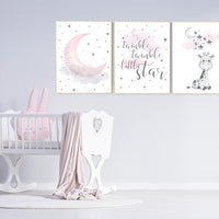 Girl nursery decor, Nursery decor girl, nursery wall art girl, giraffe nursery, Pink and gray nursery, dream big little one, moon and stars