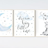 Nursery decor boy, giraffe print nursery, dream big little one, boy nursery giraffe, boy nursery wall art, giraffe nursery wall art