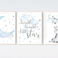 Giraffe art nursery, nursery decor boy, blue nursery art, giraffe nursery decor, twinkle twinkle little star, cloud and star nursery, boy