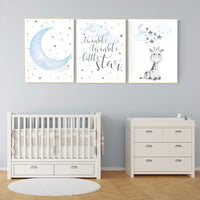 Giraffe art nursery, nursery decor boy, blue nursery art, giraffe nursery decor, twinkle twinkle little star, cloud and star nursery, boy