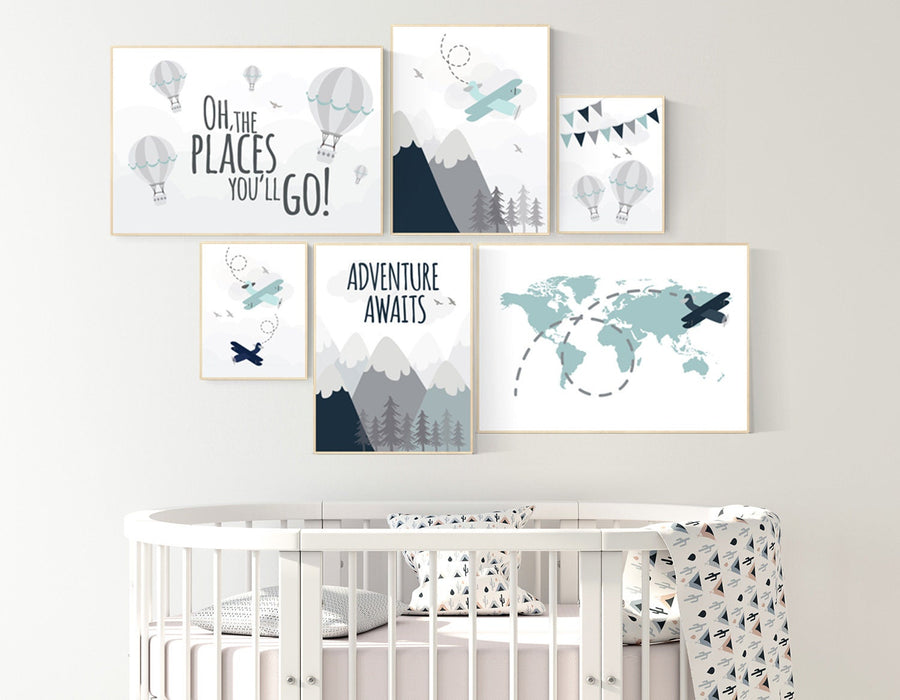 Adventure nursery decor, nursery decor boy adventure, nursery decor boy airplane, world map nursery, adventure awaits, oh the places