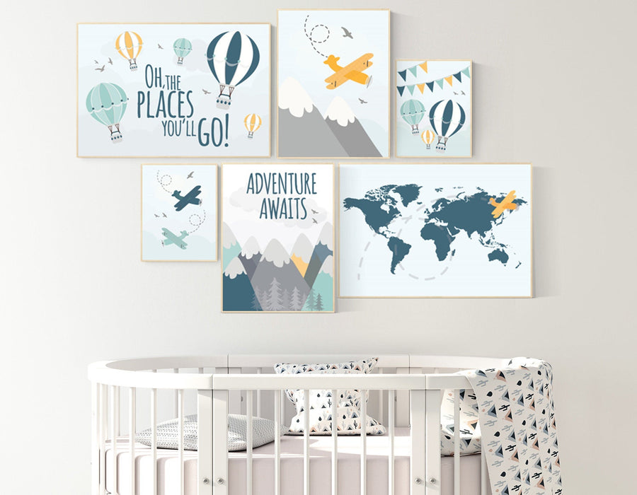 Adventure nursery decor, Nursery decor boy mountains adventure, nursery decor boy airplane, world map nursery, adventure awaits, mountain