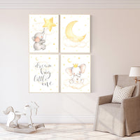 Nursery decor elephant, nursery wall art neutral, dream big little one, baby wall art elephant, baby room decor gender neutral, cloud, star