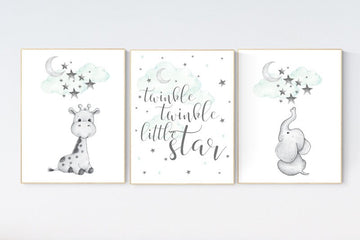 Giraffe nursery decor, Nursery decor girl giraffe, nursery decor elephant, mint nursery decor, gender neutral, nursery wall art quotes