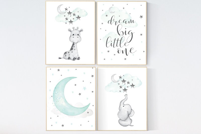 Nursery decor elephant, Mint nursery decor, gender neutral, nursery wall art quotes, Giraffe nursery decor, Nursery decor girl giraffe