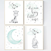 Nursery decor elephant, Mint nursery decor, gender neutral, nursery wall art quotes, Giraffe nursery decor, Nursery decor girl giraffe