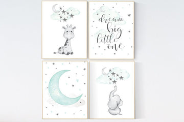 Nursery decor elephant, Mint nursery decor, gender neutral, nursery wall art quotes, Giraffe nursery decor, Nursery decor girl giraffe