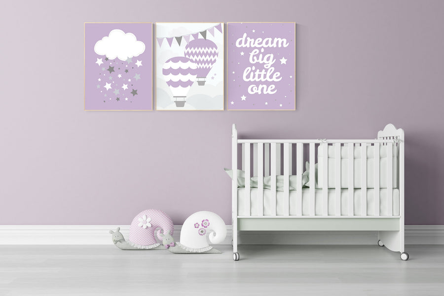 Nursery decor girl purple, Purple Grey Nursery, baby girl nursery, purple gray, cloud, girls room decor, moon and stars, lilac, lavender