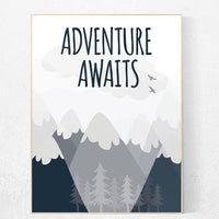 Nursery decor boy mountains adventure, adventure awaits nursery, navy nursery decor, nursery wall art woodland, mountain art for nursery