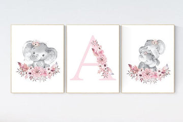 Nursery decor girl boho, elephant nursery wall art, nursery decor girl floral, nursery decor girl woodland, floral nursery, boho nursery
