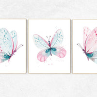 Nursery decor girl butterfly, pink and mint nursery, mint pink nursery, girl room prints, baby girl nursery wall art butterfly wall art pink