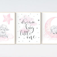 Sheep nursery decor, Nursery decor girl, nursery decor lambs, nursery wall art sheep, moon and cloud wall art nursery, girl nursery decor
