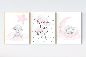 Sheep nursery decor, Nursery decor girl, nursery decor lambs, nursery wall art sheep, moon and cloud wall art nursery, girl nursery decor