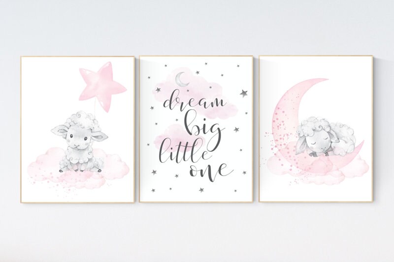 Sheep nursery decor, Nursery decor girl, nursery decor lambs, nursery wall art sheep, moon and cloud wall art nursery, girl nursery decor