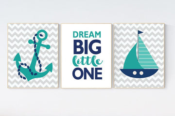 Nautical nursery prints, nursery decor nautical, nursery decor boy nautical, navy nursery decor, navy teal, dream big little one, nautical