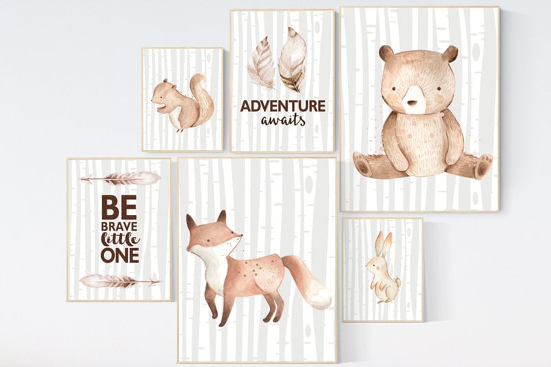 Nursery decor woodland, nursery decor boy mountains adventure, nursery wall art woodland animal, nursery decor neutral, gender neutral