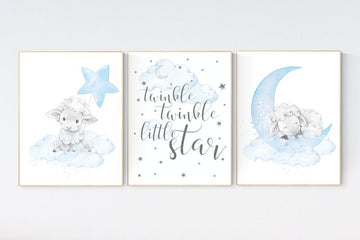Nursery decor boy, nursery decor lambs, Sheep nursery decor, nursery wall art sheep, moon and cloud wall art nursery, boy nursery decor