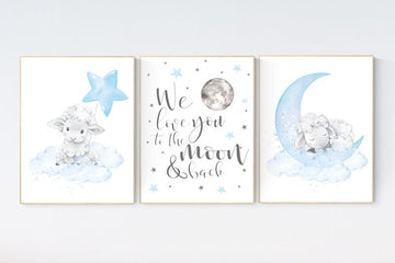 Nursery decor boy, nursery decor lambs, Sheep nursery decor, nursery wall art sheep, moon and cloud wall art nursery, boy nursery decor