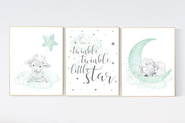 Nursery decor gender neutral, sheep nursery, Mint nursery decor, nursery decor lambs, Sheep nursery decor, nursery wall art sheep, mint