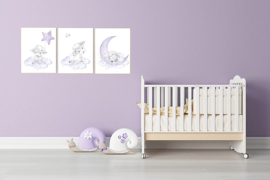 Nursery decor girl purple, nursery decor girl, nursery decor lambs, Sheep nursery decor, nursery wall art sheep, lavender and gray, lilac