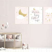 Pink gold nursery art, dream big little one, blush pink nursery decor, pink and gold, rose nursery wall art, nursery decor pink, girls room