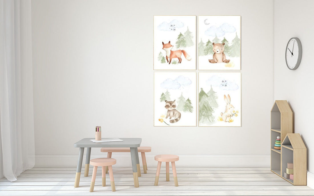 Woodland nursery decor, nursery wall art woodland animals, forest animal prints, gender neutral nursery art, nursery prints woodland animals