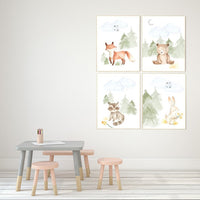 Woodland nursery decor, nursery wall art woodland animals, forest animal prints, gender neutral nursery art, nursery prints woodland animals