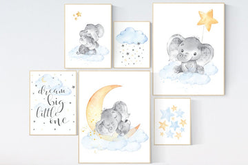 Nursery decor elephant, dream big little one, elephant balloon, gender neutral, nursery wall art, baby room, unisex, elephant nursery art