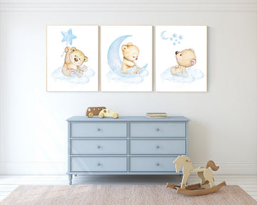 Nursery decor bear, nursery decor boy, bear nursery print, teddy bear decor, nursery wall art animals, boy nursery wall decor, blue nursery