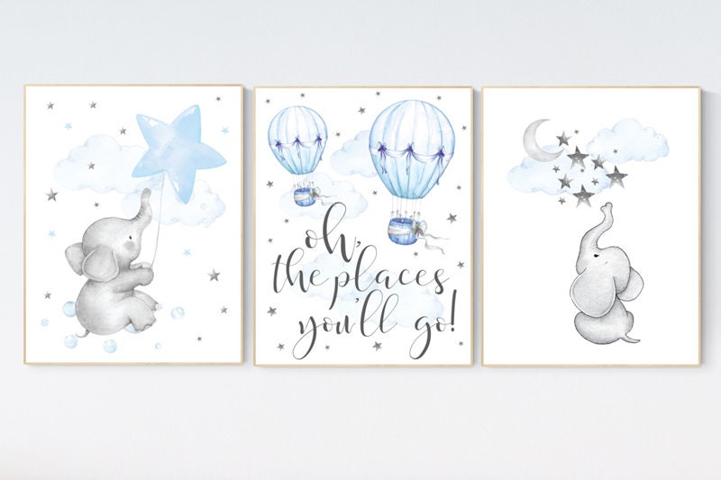 Nursery decor elephant, Nursery decor boy hot air balloon, boy nursery decor, oh the places you&