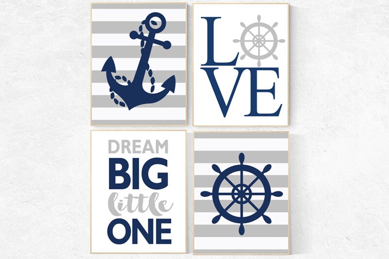 Nursery decor boy nautical, nautical nursery, navy and gray nursery, boys room decor, navy grey, nautical nursery wall art, navy nursery