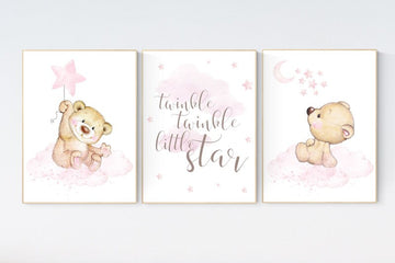 Bear nursery decor for girls, nursery decor girl, girl nursery decor, Nursery decor bear, nursery wall art girl teddy bear print for nursery