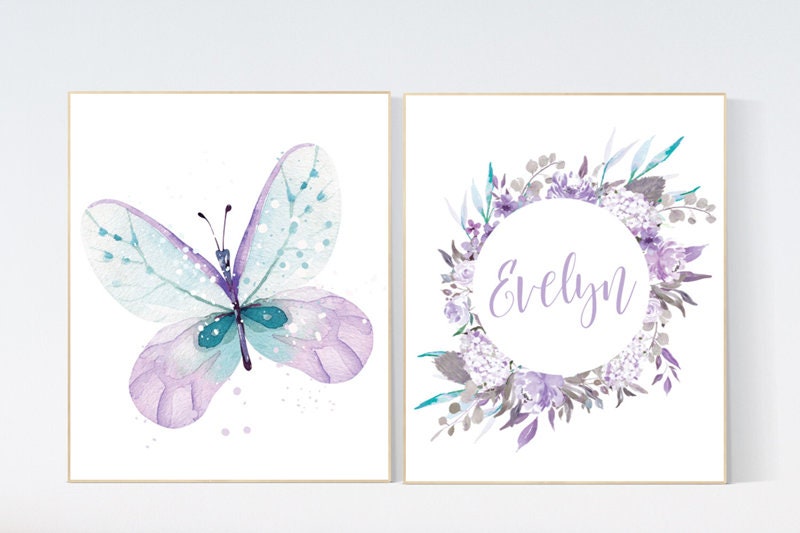 Nursery decor girl purple, nursery decor girl name, butterfly nursery wall art, lavender nursery, lilac nursery, girls room decor purple