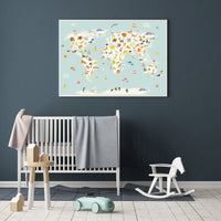 Nursery world map, Animal world map, animal map nursery, Animals map, animal map of the world, gender neutral nursery, animals of the world