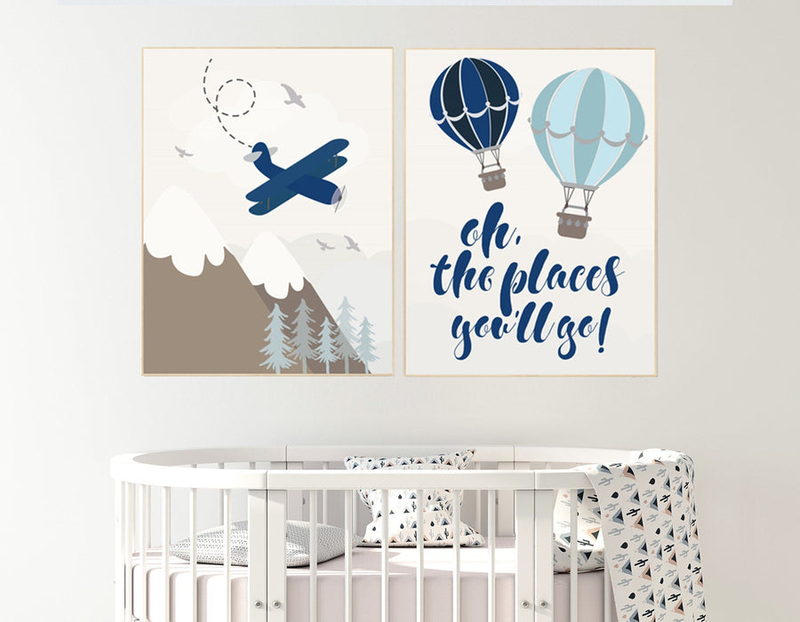Nursery decor boy adventure, nursery decor mountain, baby room, plane nursery, boy nursery wall art, adventure nursery, hot air balloons