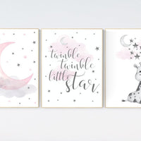 Girl nursery decor, Nursery decor girl, nursery wall art girl, giraffe nursery, Pink and gray nursery, dream big little one, moon and stars