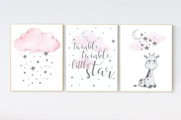 Girl nursery decor, Nursery decor girl, nursery wall art girl, giraffe nursery, Pink and gray nursery, dream big little one, moon and stars