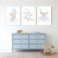 Nursery decor boy bunny, bunny print set, twinkle twinkle little star, rabbit nursery decor, boy nursery, Bunny print, boy nursery art