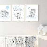 Nursery decor boy elephant, dream big little one, Elephant Nursery Art, Baby Boy Nursery Art, nursery wall art elephant, baby room decor boy