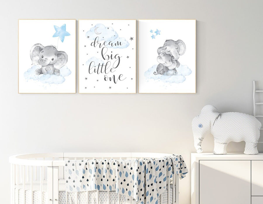 Nursery decor boy elephant, dream big little one, Elephant Nursery Art, Baby Boy Nursery Art, nursery wall art elephant, baby room decor boy