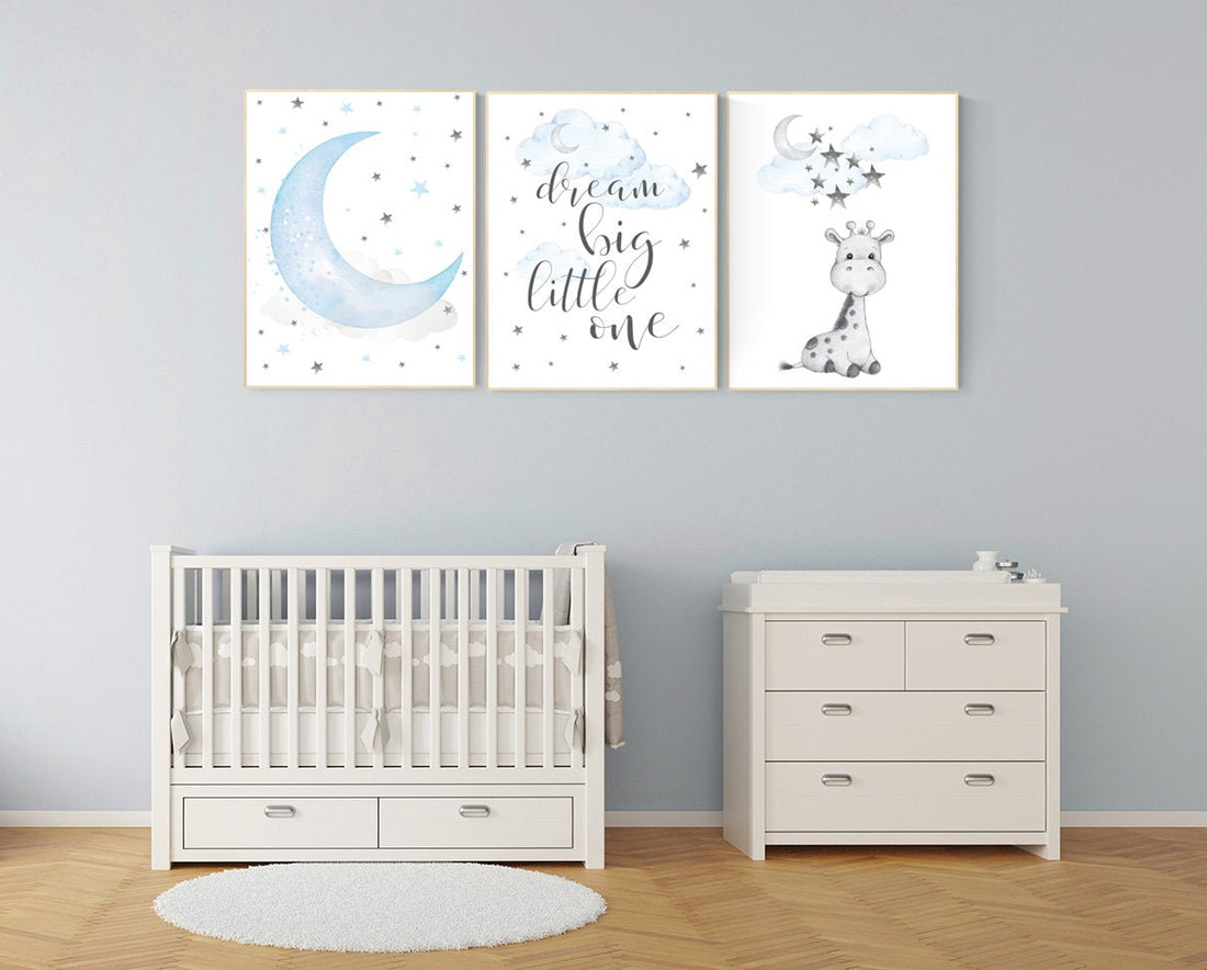 Nursery decor boy, giraffe print nursery, dream big little one, boy nursery giraffe, boy nursery wall art, giraffe nursery wall art
