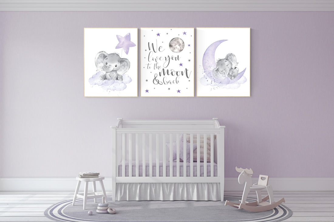 Nursery decor girl purple, lilac nursery, we love you to the moon and back, purple nursery, Nursery decor girl lavender, moon and stars