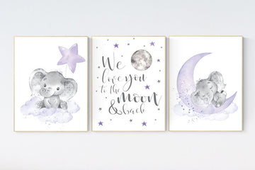 Nursery decor girl purple, lilac nursery, we love you to the moon and back, purple nursery, Nursery decor girl lavender, moon and stars