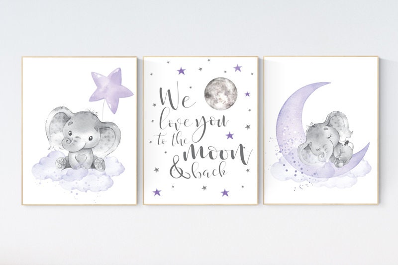 Nursery decor girl purple, lilac nursery, we love you to the moon and back, purple nursery, Nursery decor girl lavender, moon and stars