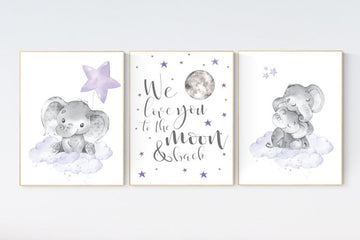 Nursery decor girl purple, we love you to the moon and back, purple nursery, lilac nursery, Nursery decor girl lavender and gray, cloud star