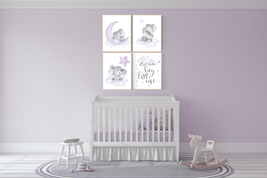 Nursery decor girl purple, nursery decor girl elephant, Girls room decor purple, moon and stars, lavender, star nursery, lilac nursery decor