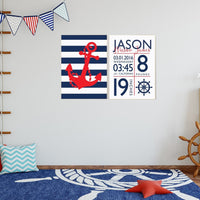 Nursery decor boy nautical, navy nursery decor, baby birth stats, Nautical decor, ocean nursery, under the sea nursery, navy red