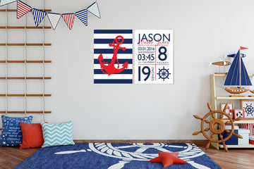 Nursery decor boy nautical, navy nursery decor, baby birth stats, Nautical decor, ocean nursery, under the sea nursery, navy red